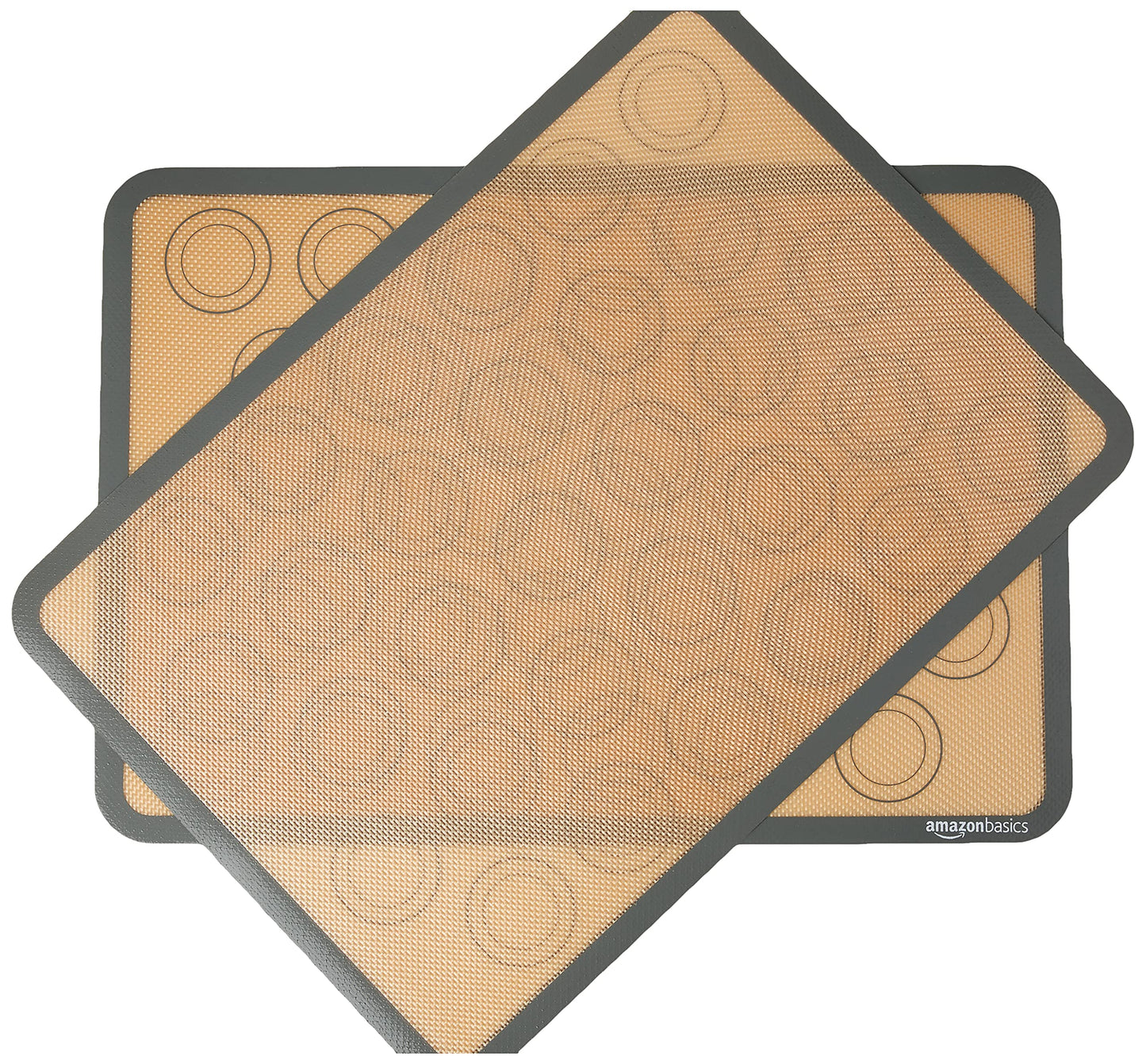 Amazon Basics Silicone Baking Mat for Macarons, Non-Stick, Food Safe, Reusable, Oven-Safe, 16.5" x 11.6", Beige/Gray, 2-Pack