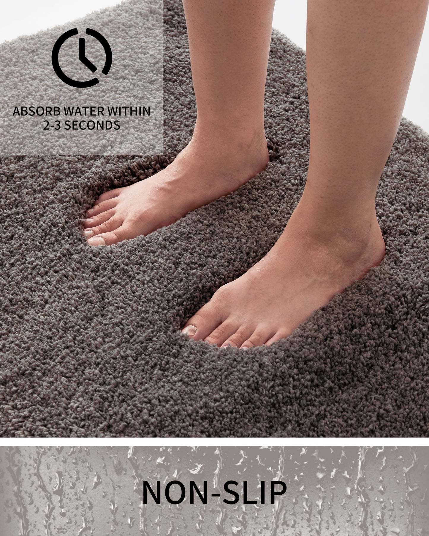 Ruggnovea Toilet Rugs U-Shaped Mat 24x22, Contour Bathroom Mat - Ultra Soft & Absorbent Microfiber, Quick-Dry, Machine Washable with High Density Foam Latex Non Slip Backing, Dark Grey