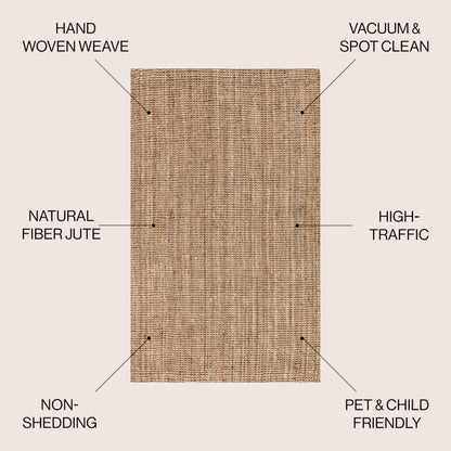 JONATHAN Y Pata Hand Woven Chunky Jute Natural 6x6 Square Indoor Area Rug, Bohemian, Rustic, Cottage, Easy-Cleaning for Living Room, Bedroom, Kitchen, Non-Shedding (NRF102A-6SQ)