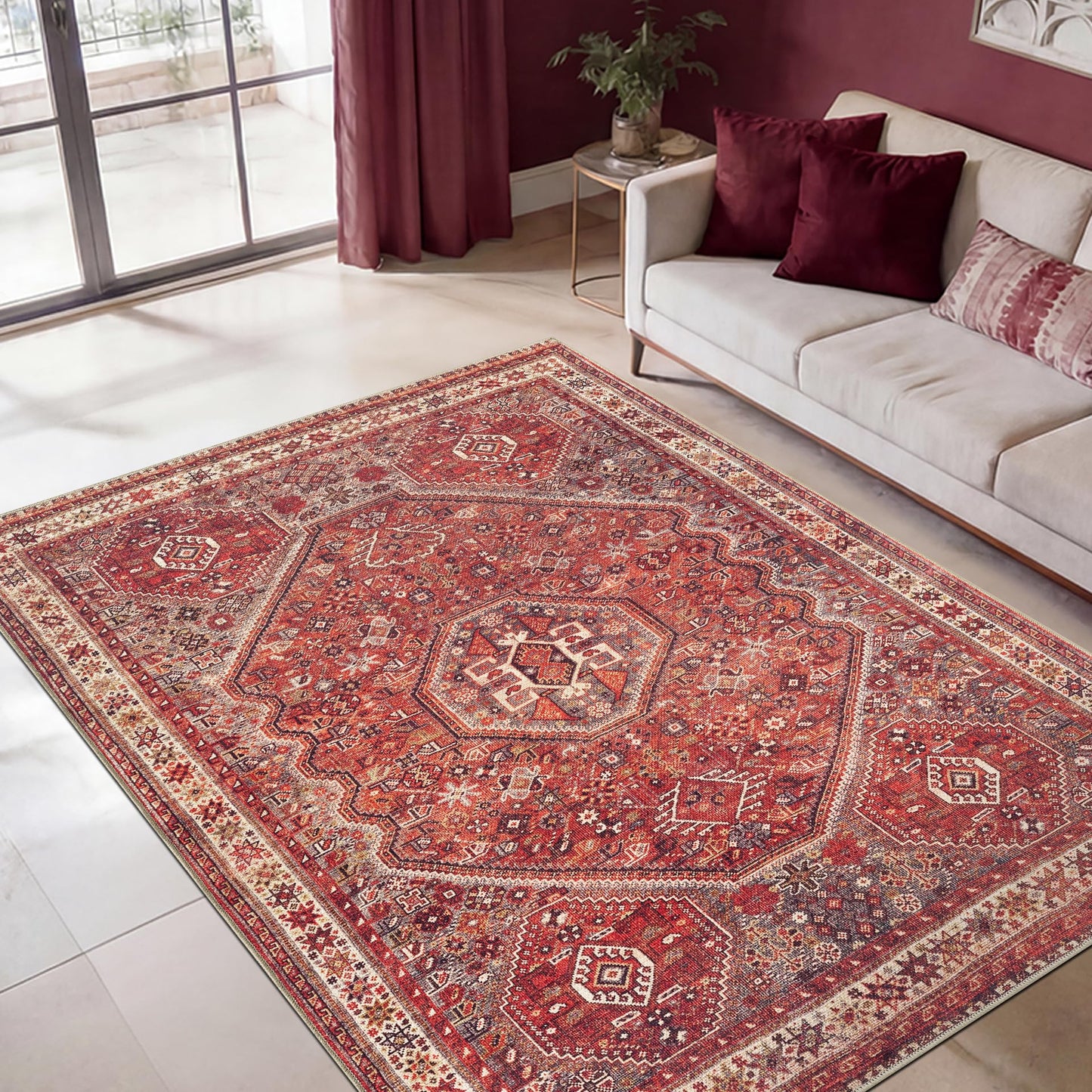 Keen Home Design 48"x72" Rug - Machine Washable Area Rug with Non-Slip Backing, Ideal for Living Room, Dining Room, Bedroom - Vintage, Easy Clean, Durable, Low Pile Rug - (4' x 6')