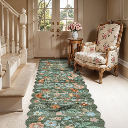 Washable 2x8 Hallway Runner Rug: Water-Resistant Kitchen Rug Soft Bedroom Carpet Non-Slip Indoor Hardwood Floor Mat for Entryway Bathroom Dining Room Boho Decorative Home Decor(2x8, Floral/Green)