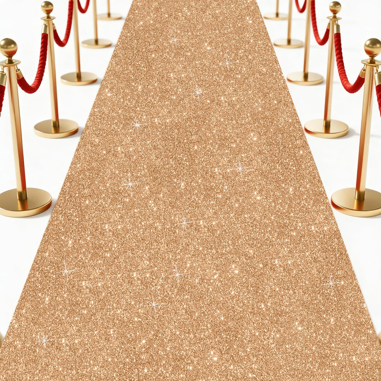 Glitter Carpet Runner 2.6FT x 15FT (200 GSM Thick) + Adhesive Tape - Durable Non-Woven Sparkle Rug, Hollywood Event Carpet, Graduation & Indoor/Outdoor Party Decor (Glitter Gold, 2.6FT X 15FT)