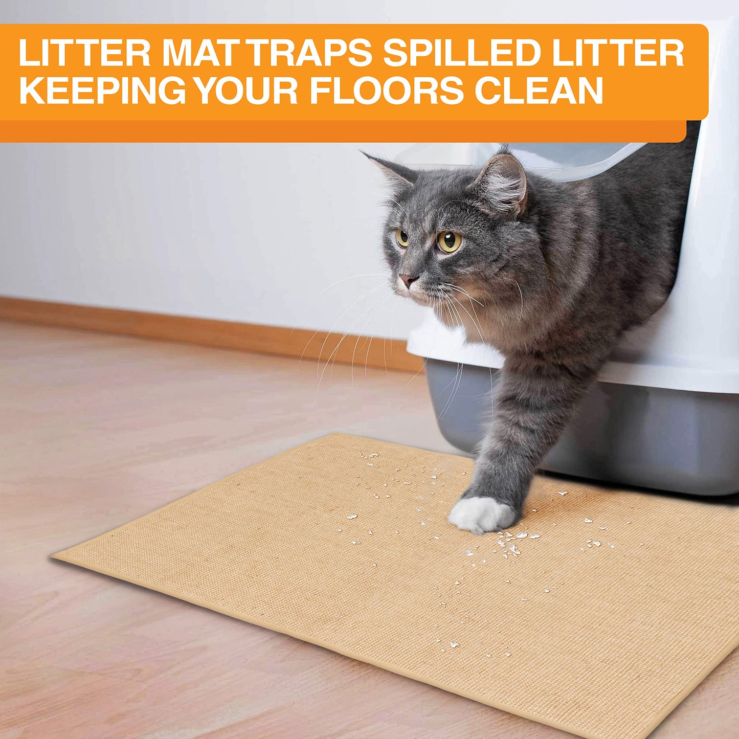 Neater Pets Jute Cat Litter Trapping Mat - Catches Spilled Litter Mess from Kitty Litter Box to Protect Floors, Soft on Cats Paws, Anti-Skid Backing, Easy to Clean, Beige, 24" x 36"