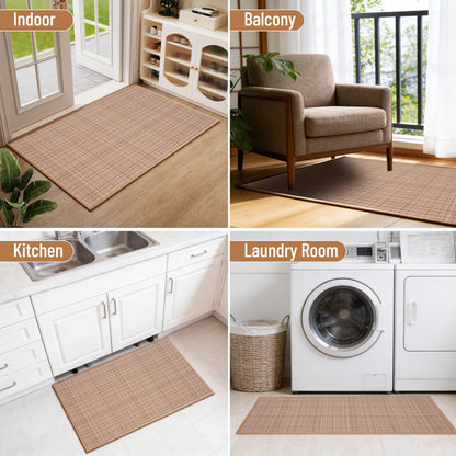 Indoor Front Door Mat Entry Mat 24"x36", Braided Low-Profile Welcome Door Mat Indoor Entrance, Non Slip Rubber Backing Thin Inside Entryway Doormat Washable Dirt Resistant & Absorbent, Khaki 2x3 ft