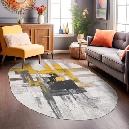 Rugshop Gold Modern Abstract Oval Area Rug — Non-Shedding for Dining Room, Living Room and Bedroom 5' x 7' Oval
