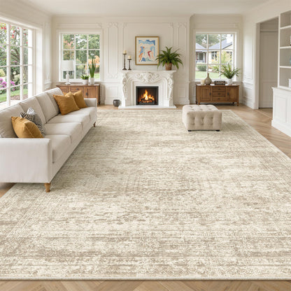 Soalmost 10x14 Area Rugs for Living Room, Non Slip Machine Washable Vintage Rugs, Low Pile Lightweight Large Rug for Bedroom, Dining Room, Home Office Beige