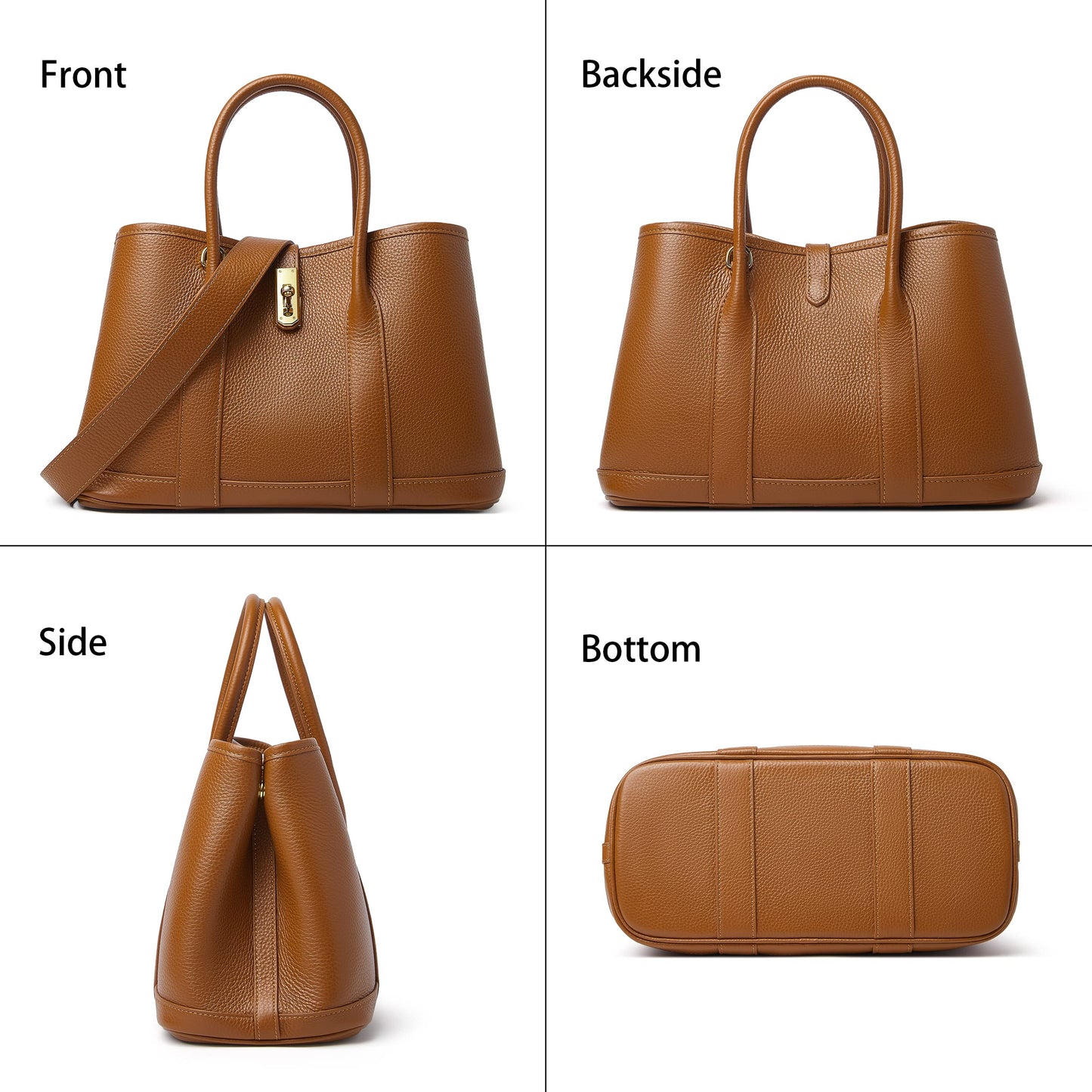 DORIS&JACKY Top Handle Satchel Purse for Women Medium Designer Leather Tote Bag with Wide Long Strap (Brown)