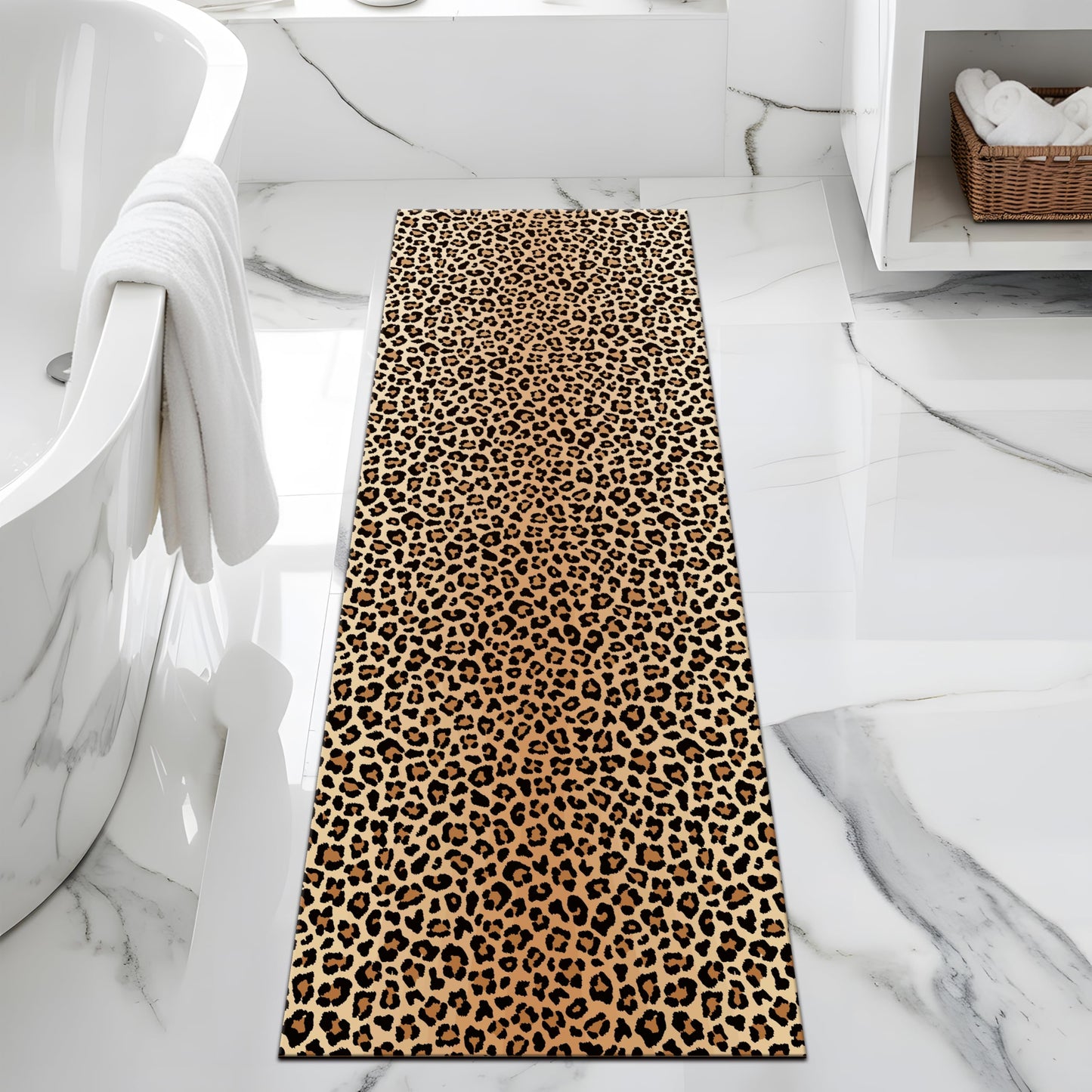 FNLNDO Leopard Bathroom Rugs 17"x 47" Long Bath Rugs Cheetah Print Bathroom Decor Non Slip Floor Mat Absorbent Quick Dry Bath Mats for Sink Shower Bathtub (17"x 47", Cheetah Print)