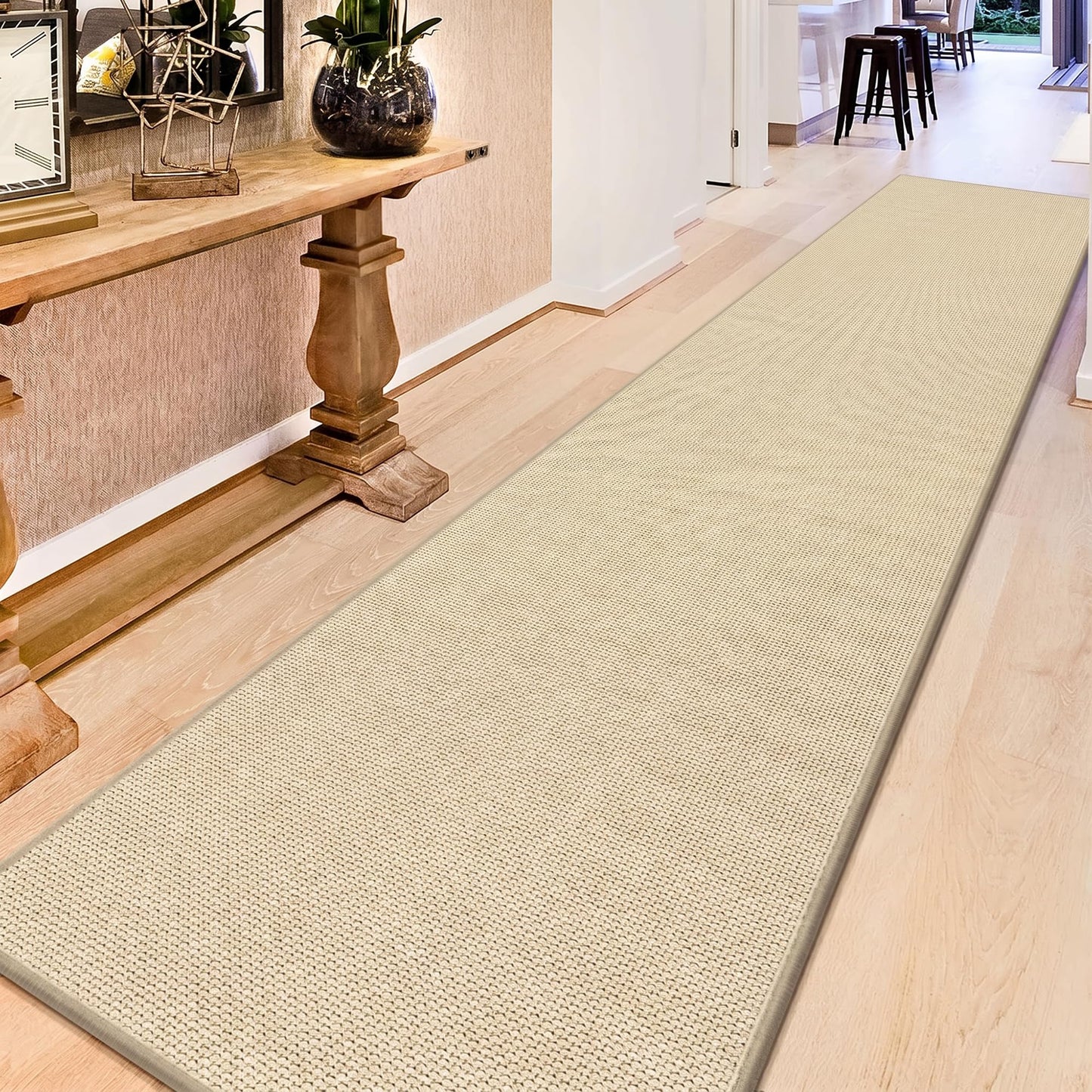 GOYLSER 12 Foot Kitchen Floor Runner Kitchen Sink Floor Mat with Rubber Backed, Absorbent Laundry Room Mat, Beige Hall Runner Long Non Slip
