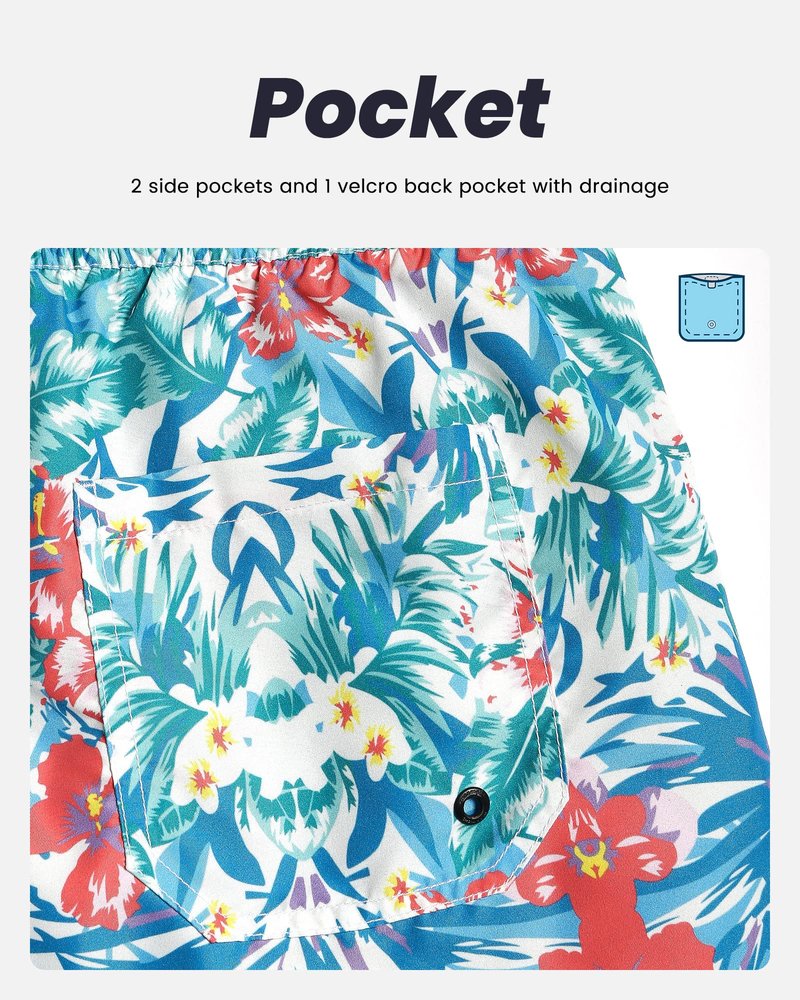 maamgic Mens Swim Trunks Quick Dry Swim Shorts with Mesh Lining Funny Swimwear Bathing Suits 7inch Hawaii Floral XX-Large