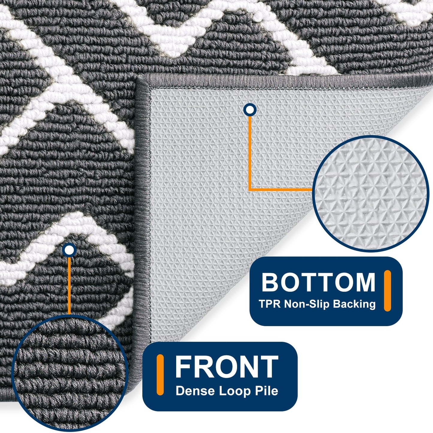OLANLY Front Door Mat, Non-Slip Rubber Backing, Dirt Resistant and Absorbent, Washable, Easy to Clean Low-Profile Indoor Doormat for Back Door, Entryway, Inside Entrance, 48x32, Charcoal