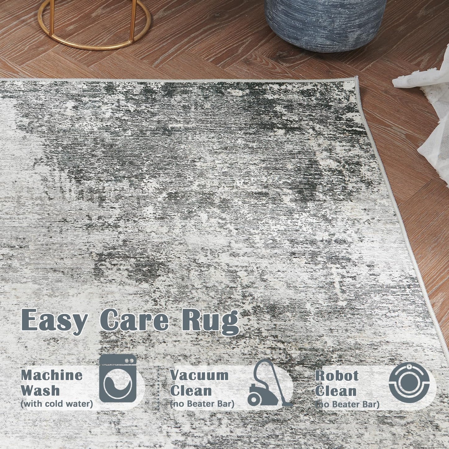 jinchan Runner Rug 2x6 Washable Modern Rug Abstract Hallway Runner Grey Multi Print Overdyed Indoor Mat Contemporary Lightweight Non-Slip Thin Carpet for Kitchen Laundry Bedroom Living Room