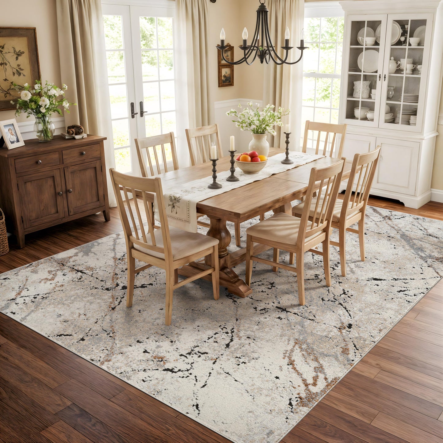 Rugshop Drifted Marble Abstract Area Rug Durable, Kid & Pet Friendly Gray, Ivory, Neutral Tones 6' 6" x 9' Great for Under Dining Sets, Large Bedrooms, or Home Offices