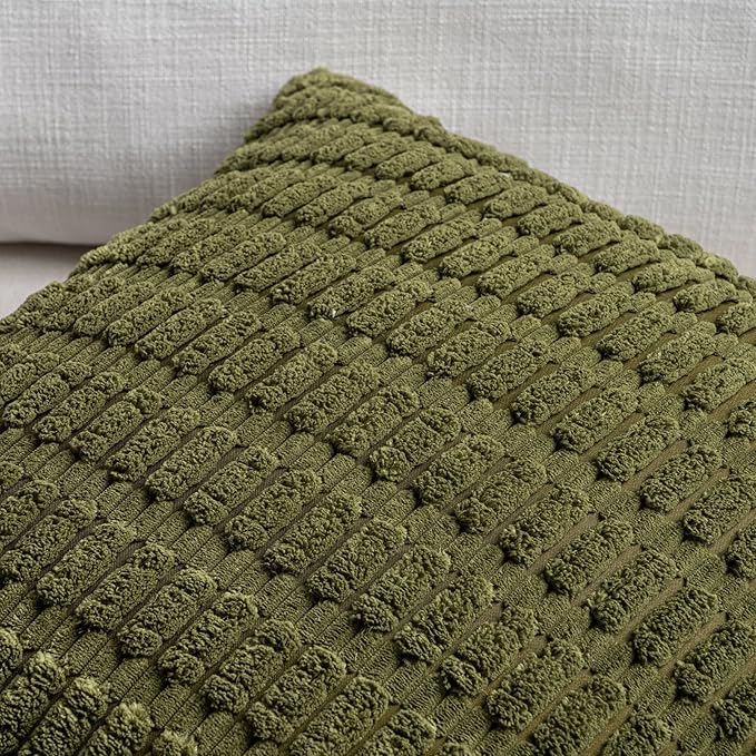 Fancy Homi 1 Pack Boho Moss Green Decorative Throw Pillow Covers 12x20 Inch for Couch Bed Sofa, Rustic Modern Farmhouse Home Decor, Soft Plush Corduroy Cute Rectangle Cushion Case 30x50 cm