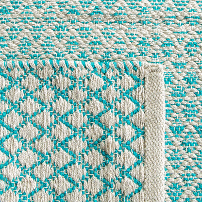 SAFAVIEH Montauk Collection Area Rug - 5' x 8', Turquoise & Ivory, Handmade Cotton, Ideal for High Traffic Areas in Living Room, Bedroom (MTK601E)