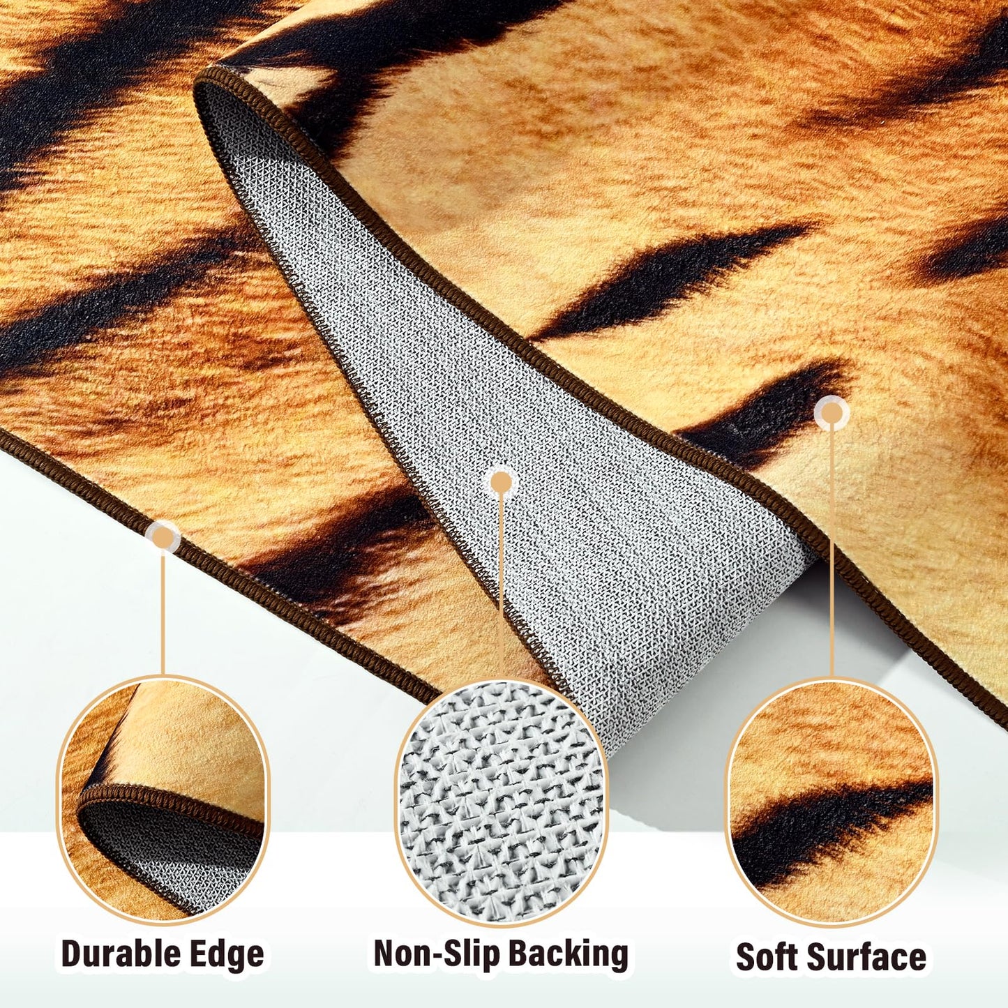 AROGAN Premium Tiger Rug for Bedroom 4×6 Feet, Machine Washable Animal Print Hide Area Rug, Large Non-Slip Faux Fur Tiger Skin Rugs Carpet for Office Living Room Dinner Room Decor