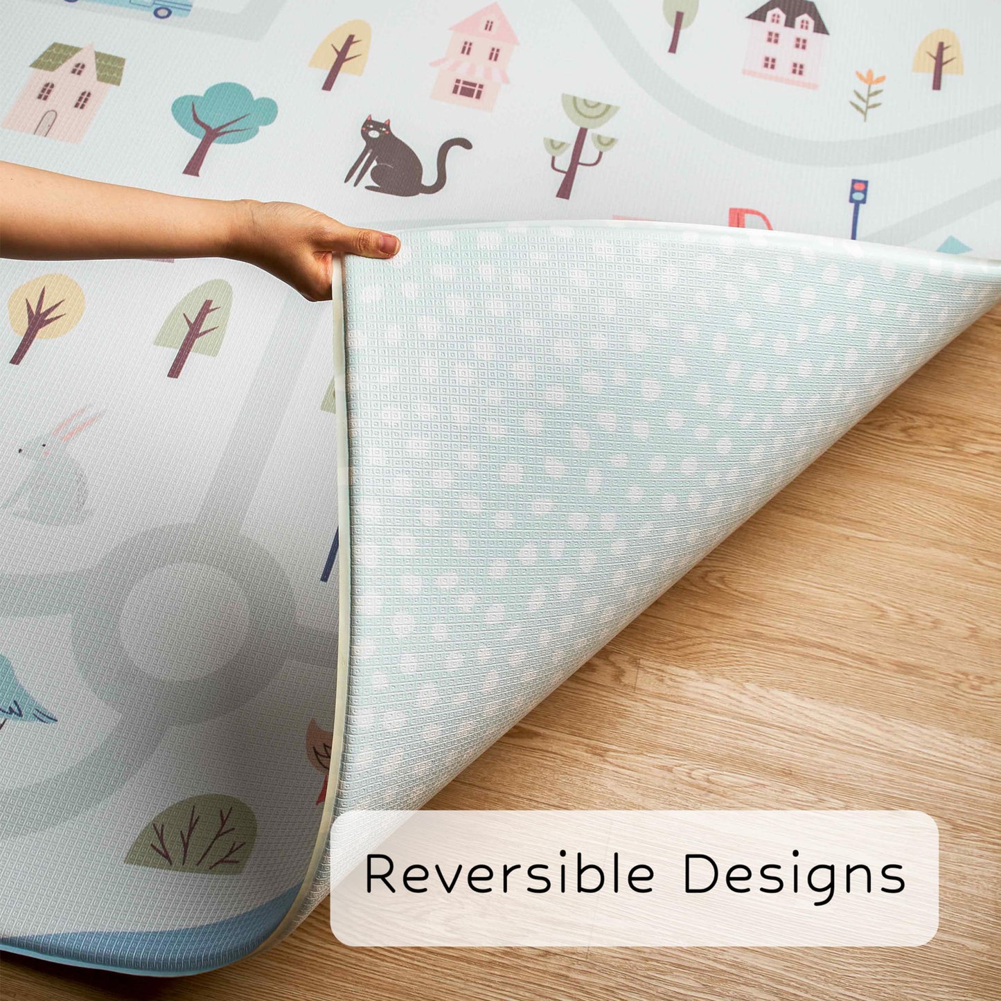 Keiki Care Reversible Play Mat 82” x 55” - for Infants, Babies, Toddlers, Kids | Waterproof, Durable, Non-Toxic, Easy-to-Clean | Thick & Large Soft Foam Floor Mat for Gym, Nursery, Playroom