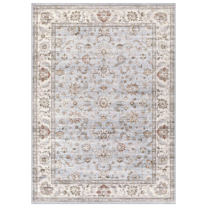 WITSHOCK 5x7 Vintage Floral Area Rug, Washable Non Slip Low Pile Carpet for Living Dining Bedroom Nursery, Stain Resistant, Vacuum Friendly Foldable, Pet & Kid Safe (Blue Gray)