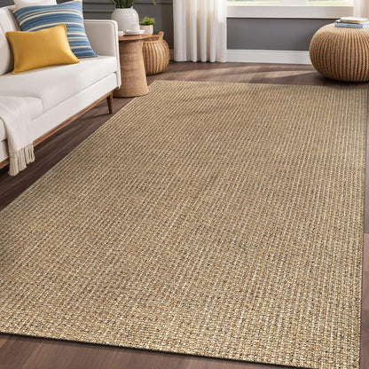 Luul Home Easy Jute Rugs 9x12 Natural Color Living Room Indoor Outdoor Area Rug for Patio Farmhouse and Kitchen Rug High Traffic Easy to Clean Washable Solid Boho Woven Design Outside Carpet (9 x 12)