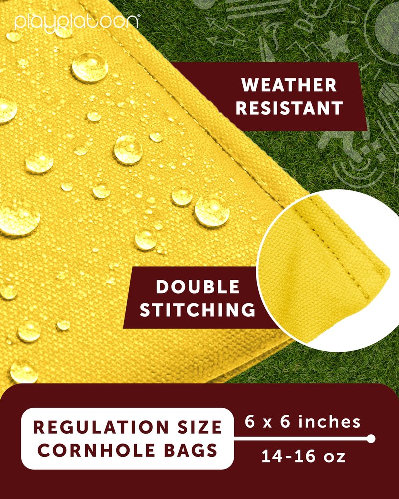 Play Platoon Weather Resistant Cornhole Bags - Set of 8 Regulation Size - Blue &Yellow - Durable Duck Cloth for Tossing Game, Includes Tote Bag