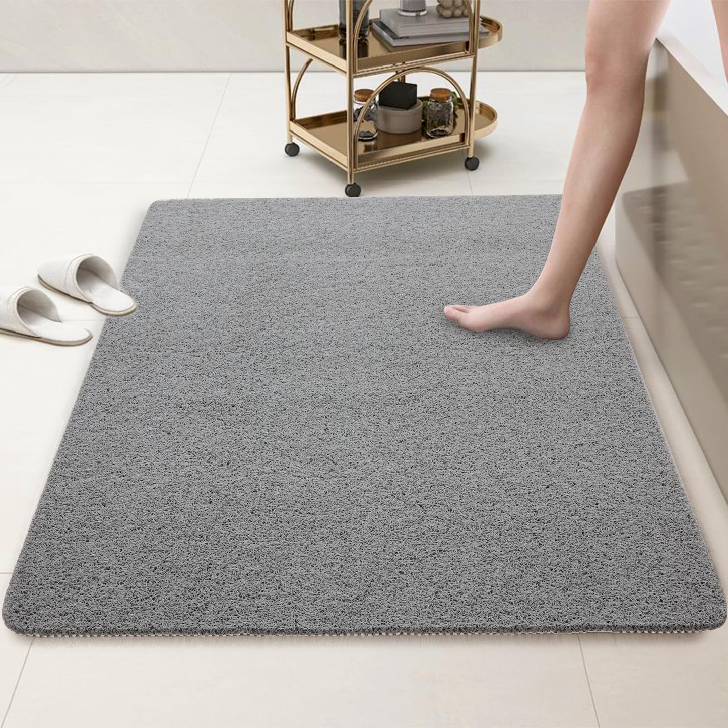 HOMBYS 47 x 32 Extra Large Shower Mat for Shower Stall Tub, Non Slip Bath Mat Bathroom Accessories, PVC Loofah Mats for Shower and Bathroom, Quick Drying, (Grey, 47"x32")