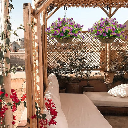 Artificial Hanging Flowers with Basket,Fake Daisy Flowers in 12 inch Coconut Lining Hanging Baskets for The Decoration of Courtyard, Indoors, and Outdoors(Violet)