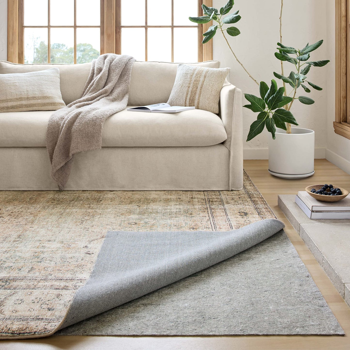 Loloi Loloi-Grip Rug Pad, FPAD2 Grey, 3'-0" x 5'-0", .13" Thick, Gray, 1/8 inch, Reversible, Soft, Cushion, Low Profile, Hardwood, Carpet, Tile, Vinyl, Linoleum, Multi Surface, Trim to fit, Rug Pad