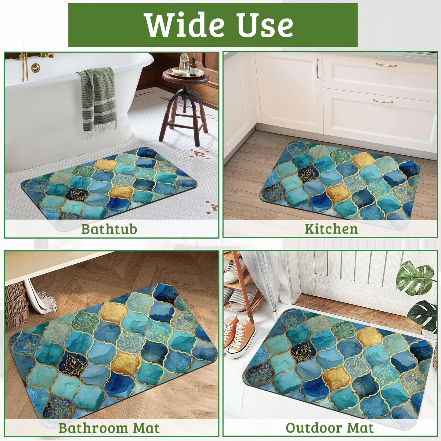 NSMNSM Moroccan Mosaic Bathroom Rugs Mat Non Slip Washable Quick Dry Absorbent Thin Bathroom Rug-Bath Mats for Bathtub, Sink, Shower Room, Christmas Decorations, 17"x 29.5"