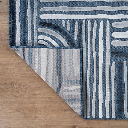 CAMILSON Indoor Outdoor Rug, Navy Blue 8x10 Geometric Arch Striped Area Rugs for Patio and Home Areas, Easy-Cleaning Non-Shedding Living Room, Garden and Deck Washable Outside Carpet (8 x 10)