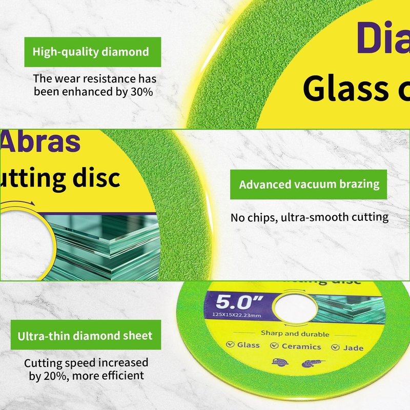 3-Pack 5 inch Glass Cutting Disc for Angle Grinder, Rock Slab Grinding Disc Diamond Cutter Saw Blade Wet/Dry Cutting Disc for Cutting Porcelain Ceramic Tile Granite Marble Asphalt Concrete Glass