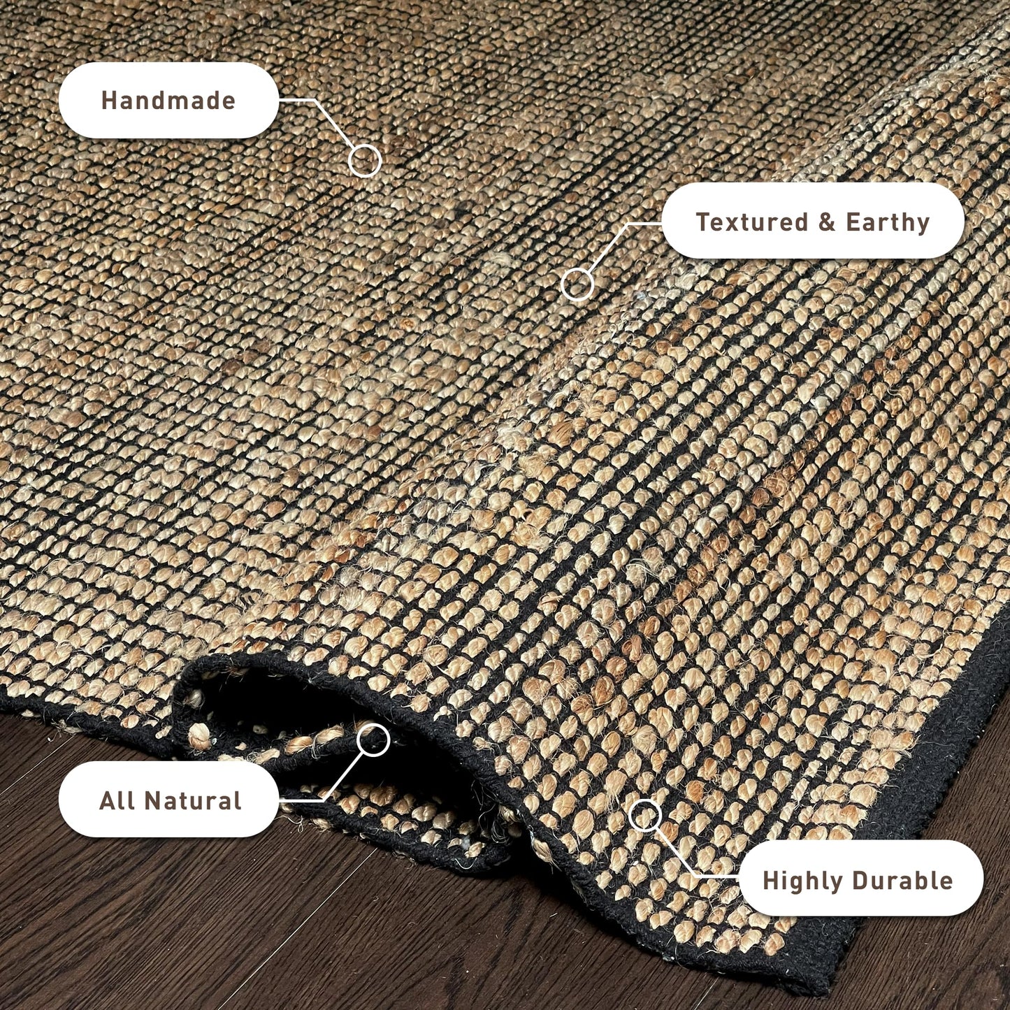 Chardin home 2x5 Jute Cotton Hand Woven Runner Rug | Braided Hallway Rug, Boho Rustic Style, Natural Jute/Black | Farmhouse Vintage Rugs for Entryway, Hallway, Foyer, or Kitchen