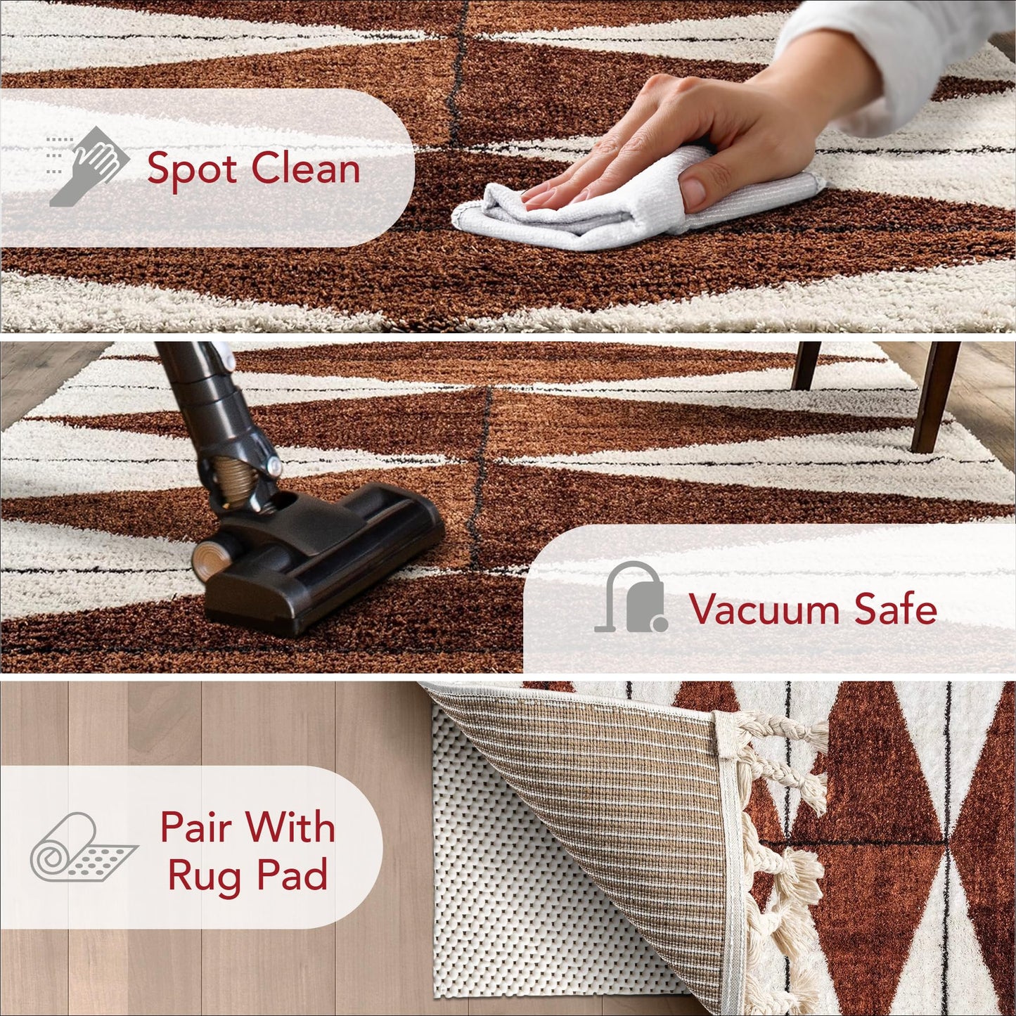 nuLOOM Kali Rust/Ivory, 4' x 6', Tribal Abstract, Shag, Soft and Plush, High Traffic, Stain Resistant, Easy Clean, Durable Area Rug for Bedroom, Living Room, Dining Space, Den, Foyer, Entryway