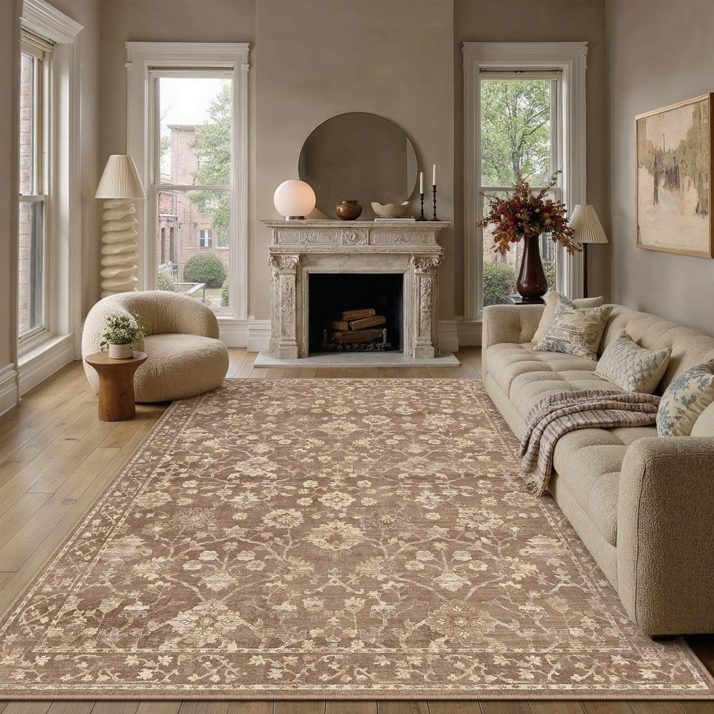 HUGEAR 6x9 Area Rugs for Living Room Washable Rug Carpet Brown Neutral Bedroom Rug Non Slip Soft Low Pile Retro Distressed Stain Resistant for Home Dining Room Office Farmhouse