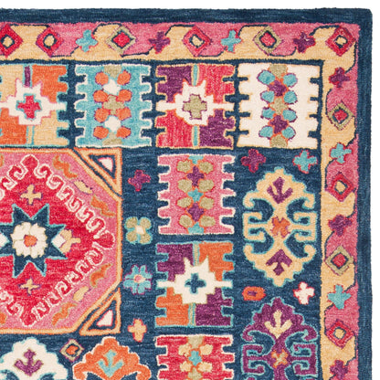 SAFAVIEH Aspen Collection Area Rug - 5' x 8', Blue & Red, Handmade Boho Wool, Ideal for High Traffic Areas in Living Room, Bedroom (APN518M)