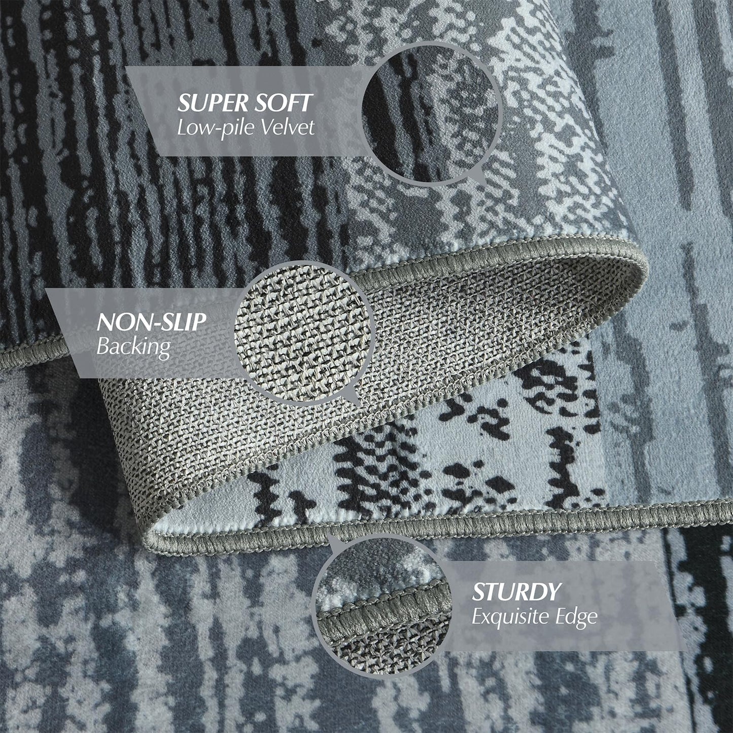 Large Area Rugs,Modern Geometric Patchwork Floor Decor for Bedroom Aesthetic Carpet, Rockwood Collection, Indoor Rugs for Living Room, Dining Room, Nursery, Office, Machine Washable Rug,4x6 Ft Grey