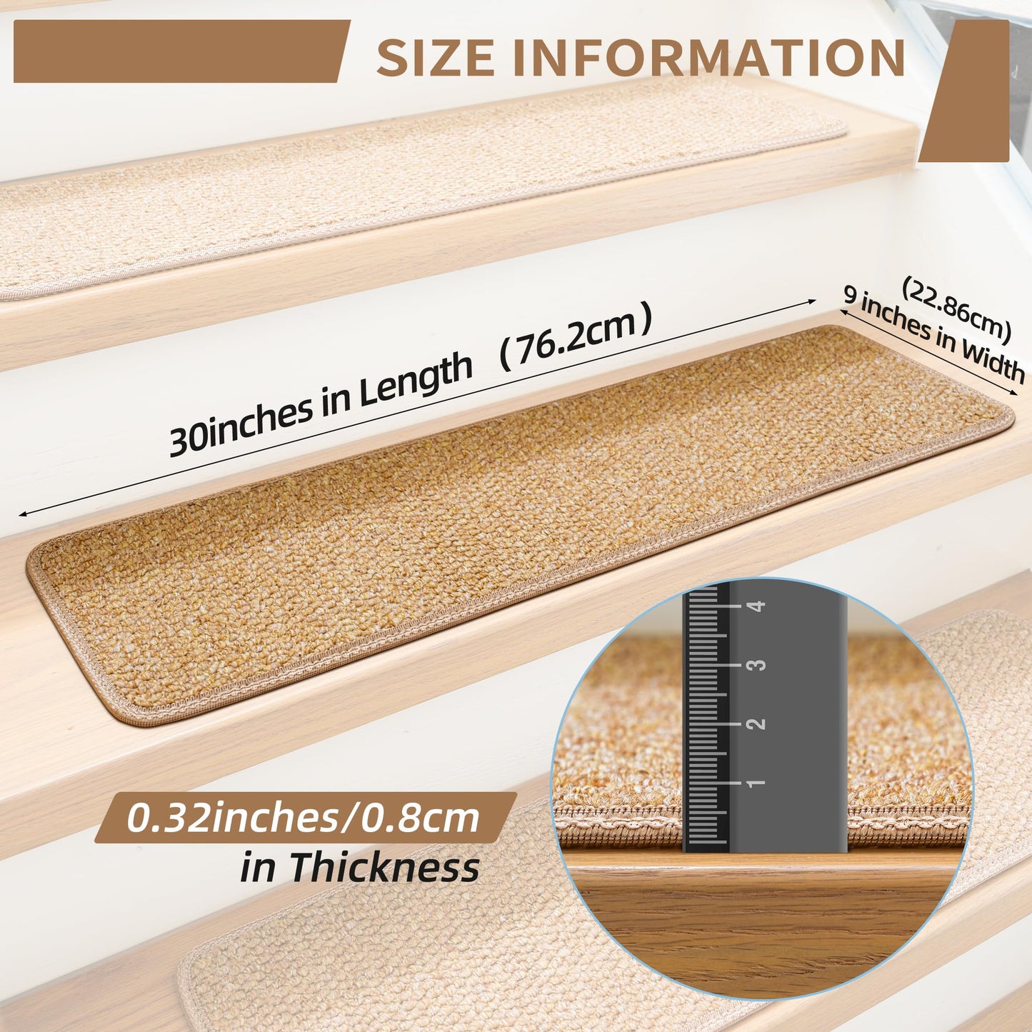 DONJOP 9x30 Inch Stair Treads for Wooden Steps Indoor(15-Pack) – Non Slip Adhesive Peel and Stick Carpet Stair Treads, Washable & Reusable Stair Runner Rugs for Kids Elders and Pets-Beige