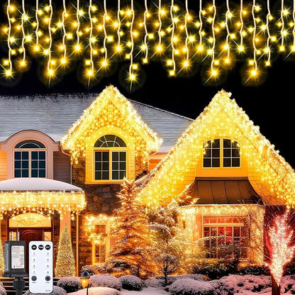 66 Ft 640 LED Christmas Icicle Lights Extra Long 8 Modes Waterproof Icicle String Light with 120 Drops, Fairy Hanging Lights Decor with Remote for Xmas Wedding Indoor Outdoor Warm White
