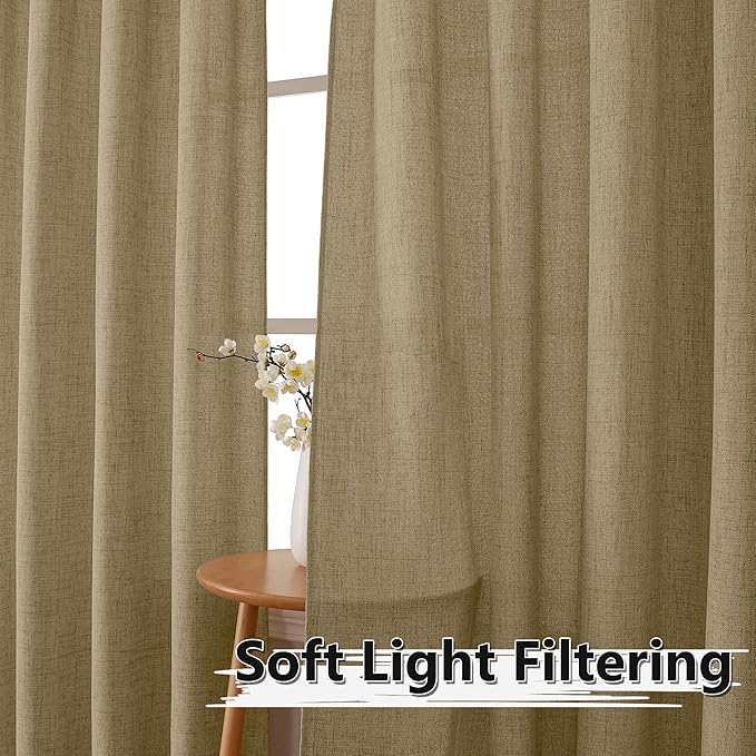 Tollpiz Linen Tier Curtain Rod Pocket Semi Sheer Half Kitchen Curtains Burlap Light Filtering Thick Linen Drape for Bathroom, 30 x 36 inches Long, Taupe, Set of 2 Panels