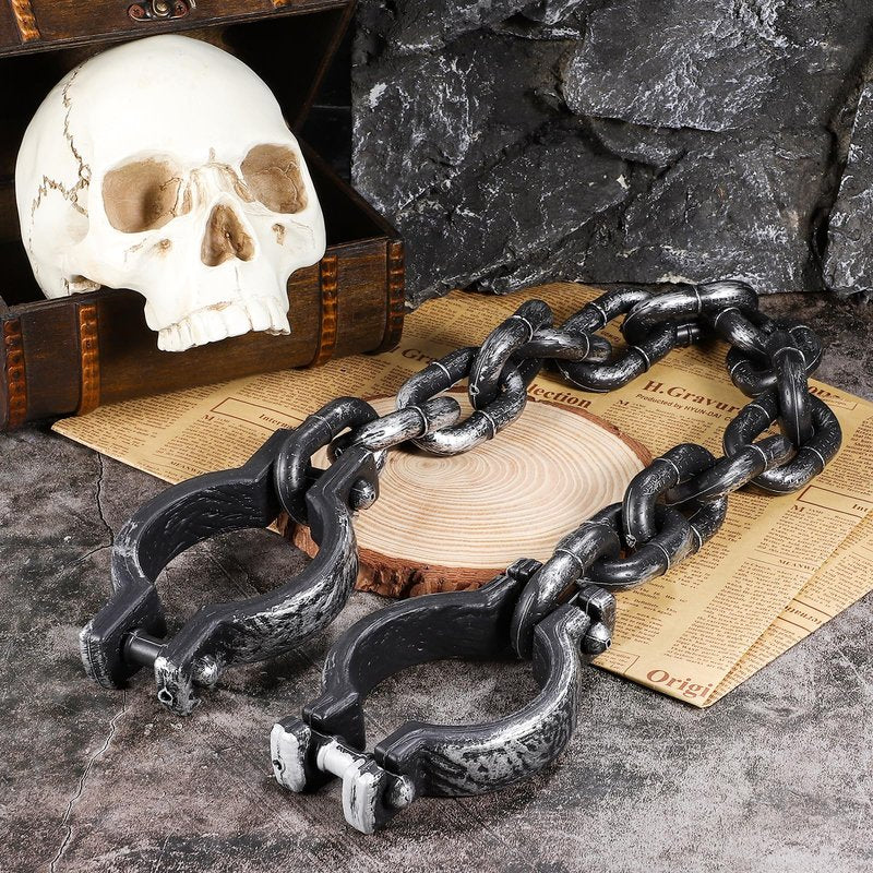 BESTOYARD Halloween Plastic Wrist Shackles Prison Handcuffs with Chain Links for Cosplay Costume Party Decoration, Black, 35 Inches Long