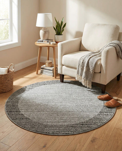 Rugs.com - Angelica Collection Rug – 4 Ft Round Light Gray Easy-Clean Rug – Perfect for Nurseries, Playrooms, and Bedrooms