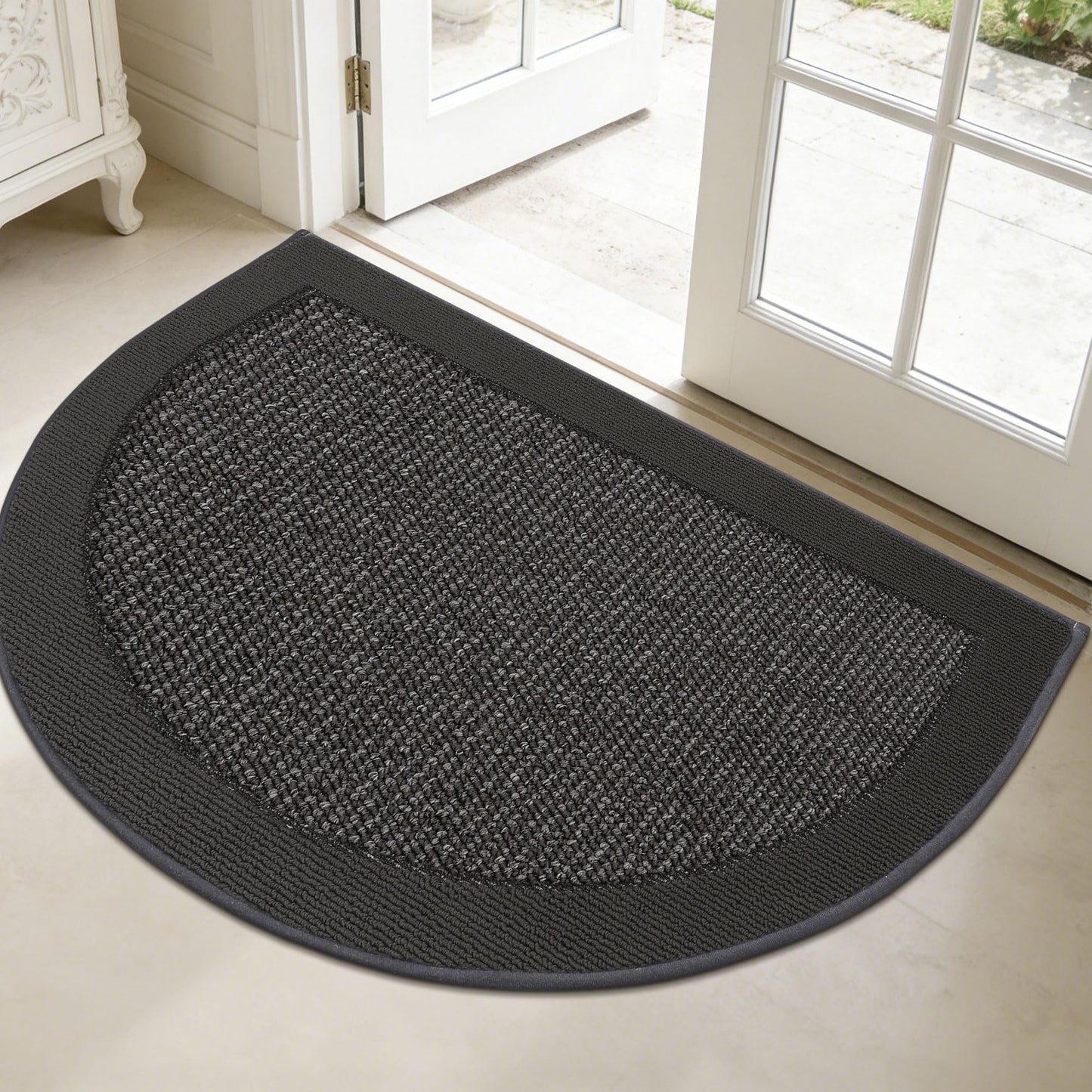 FLOORHUG Half Circle Door Mat Indoor Entrance Welcome, Non-Slip Washable Doormat, Trap Dirt and Moisture, Low Profile Mats for Indoor Entry, 32"x48", Dark Grey