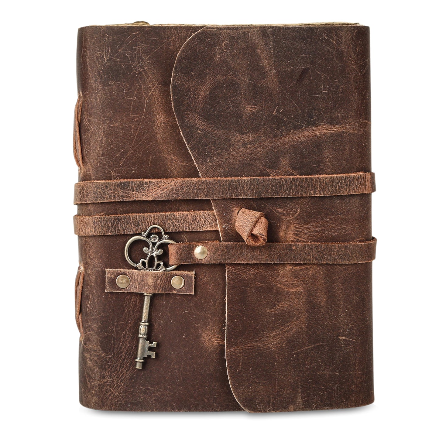 Leather Journal with Deckle Edge Paper 8x6 inch and Vintage Key | Handmade Writing Notebook Diary | Bound Daily Notepad for Men & Women Medium, Sketch/Writing pad for Artists