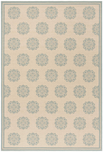 SAFAVIEH Washable Rug Outdoor Beach House Collection - 5'3" x 7'6", Cream & Aqua, Non-Shedding & Easy to Clean, Ideal for Patio, Backyard, Mudroom (BHS181L)