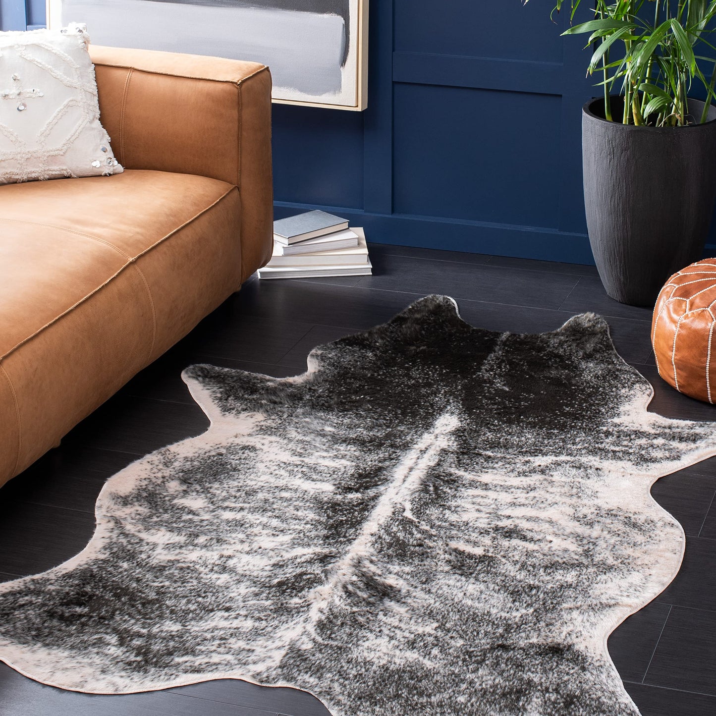 SAFAVIEH Faux Cow Hide Collection 3' x 5' Beige/Black FCH201B Rustic Western Boho Entryway Living Room Foyer Bedroom Accent Rug