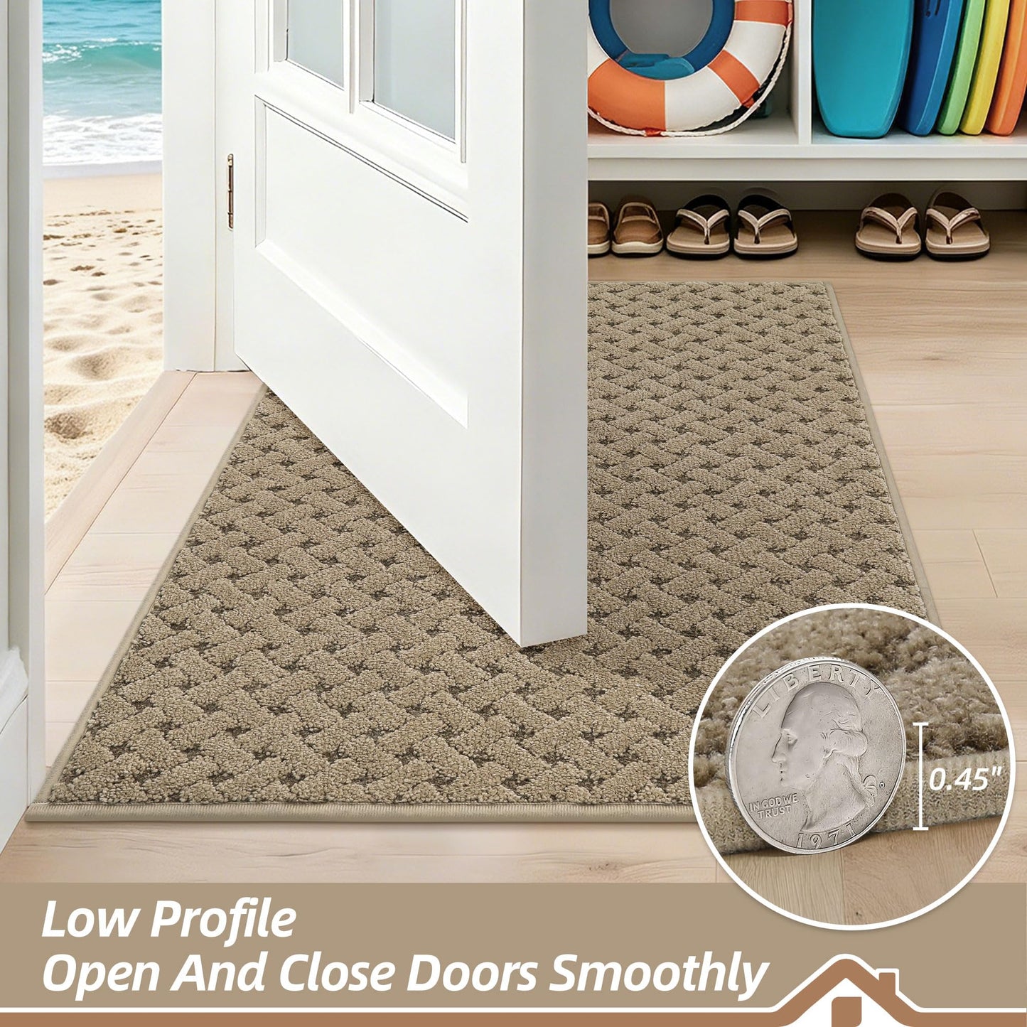 BEQHAUSE Dirt Trapper Door Mat Non-Slip Entryway Rugs Stain Resistant Absorbent Dog Doormats Woven-Look Washable Welcome Floor Doormat for Front Back Door, Dirty Wet Shoes & Paws, 36" x 60", Beige
