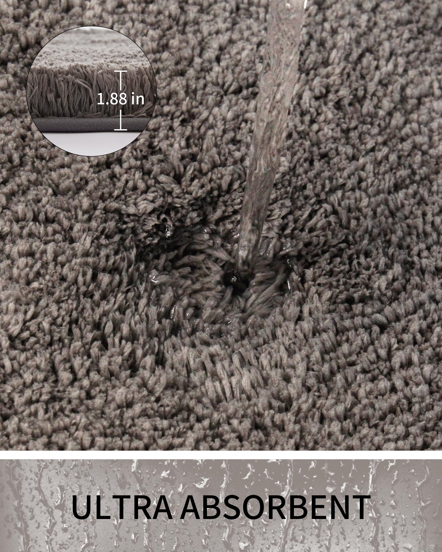 Ruggnovea Toilet Rugs U-Shaped Mat 24x22, Contour Bathroom Mat - Ultra Soft & Absorbent Microfiber, Quick-Dry, Machine Washable with High Density Foam Latex Non Slip Backing, Dark Grey
