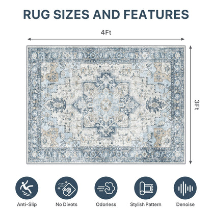 36"x48" Office Chair Mat for Hardwood Tile Floor, Under Desk Carpet Protector for Rolling Computer Chair Mat, Machine Washable Area Rug, Anti-Slip 1/5" Thick Low Pile Thin Vinyl Floor Mat, Blue