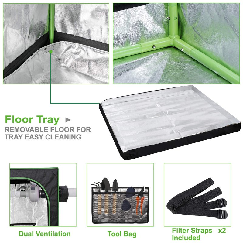 HANGKAI Home Grow Tent, Hydroponic Plant Growing Room w/Observation Window and Inner Tool Bag, 600D Highly Reflective Fabric Cover Indoor Grow Room, 48"x48"x80"
