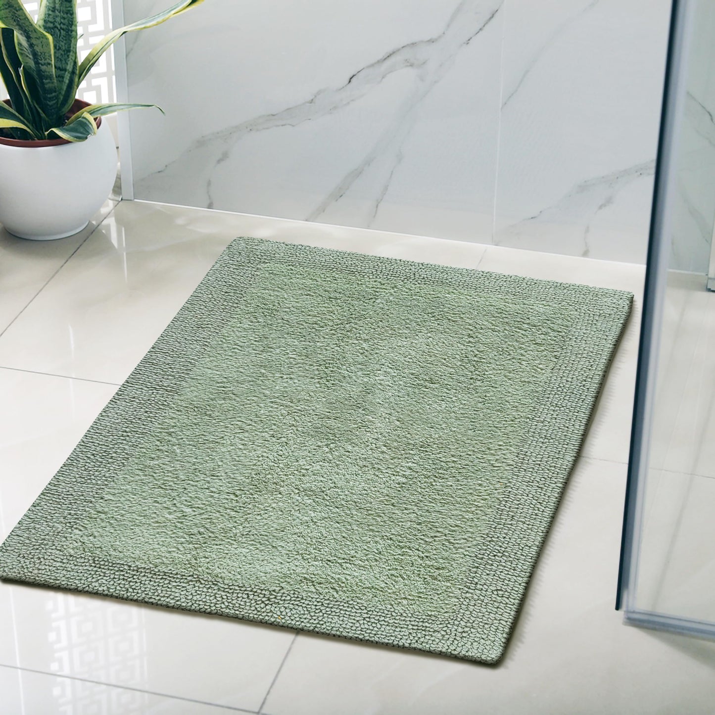Cotton Reversible Bath Mat 20x32 Inch Sage Green, 100% Cotton Bathroom Rug, Soft Absorbent, Anti Skid, Machine Washable Bathmat for Shower, Tub, Entryway