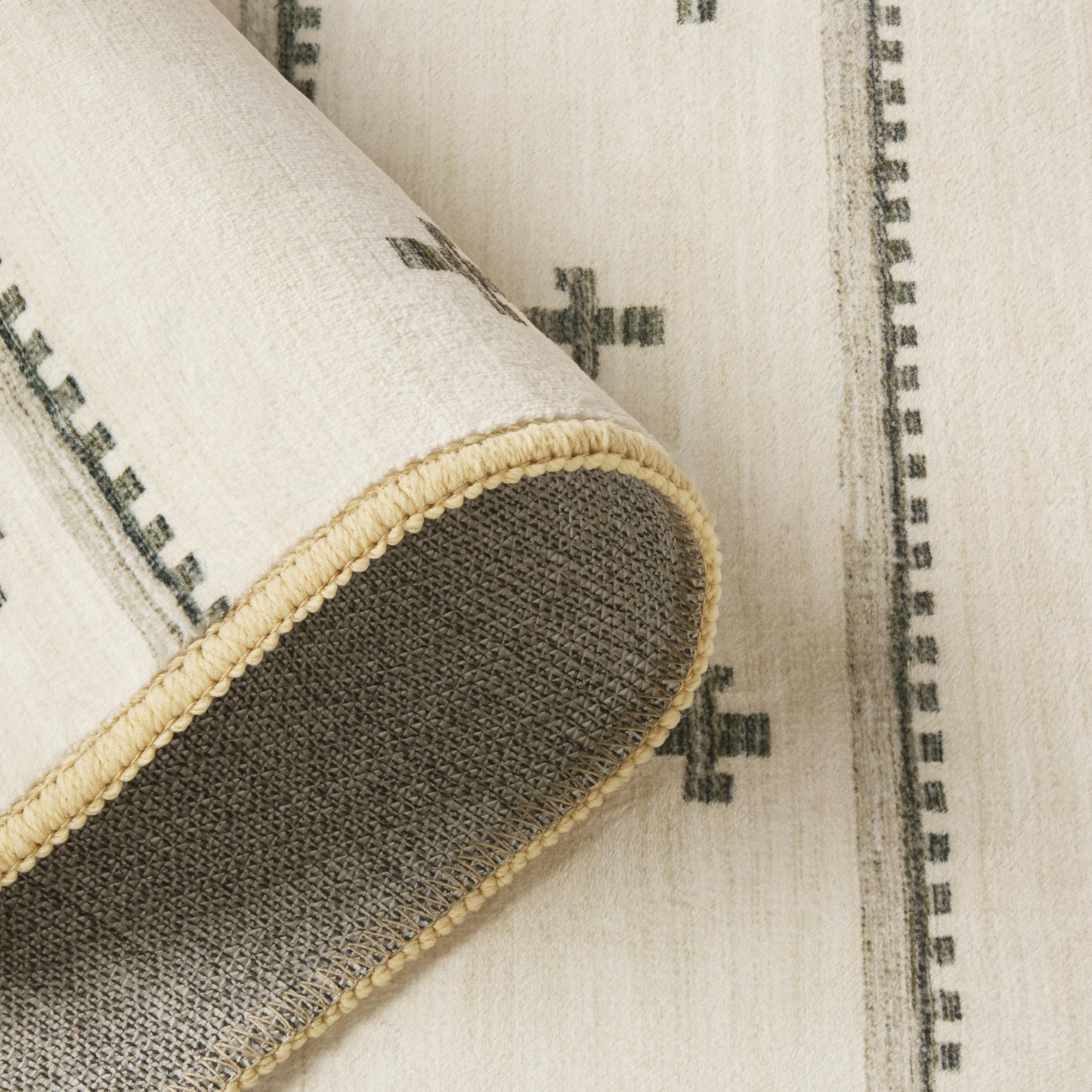 EVERWASH Haven Scandinavian Stripe Machine Washable Area Rug with Airflo Technology for Easy Clean, Ultra-Soft Non-Slip Rug with Built-in Pad, Pet, Family & Allergy Friendly Rug, Beige/Brown, 2'6"x7'